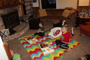 Everyone cheering after the Wild scored (check out Gretchen cheering too)