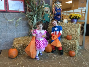 Mini Mouse (Madiana) and Captain America (Brecken) at Spooky Saturday