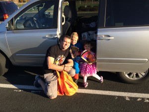 Eric, Mini Mouse (Madiana) and Captain America (Brecken) at Spooky Saturday