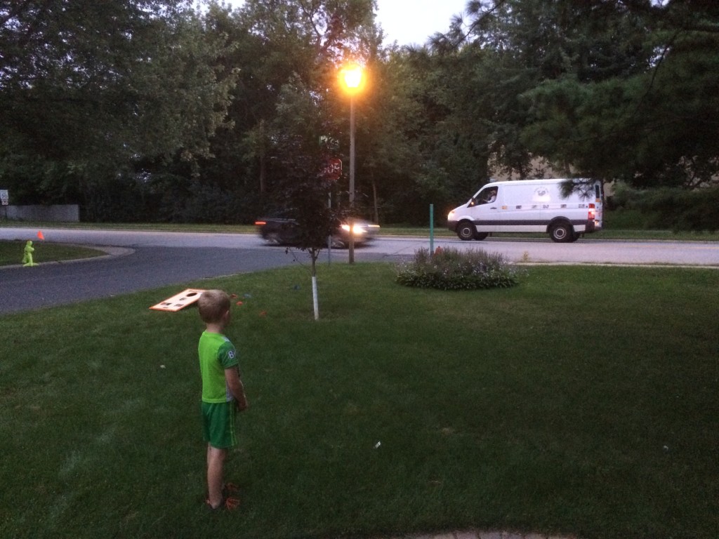 Brecken spotting the Ice Cream truck.