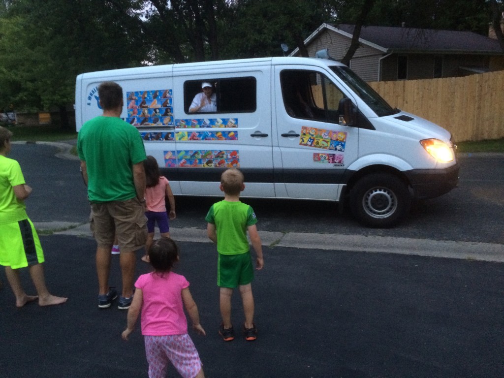 Everyone lining up for the Ice Cream truck.