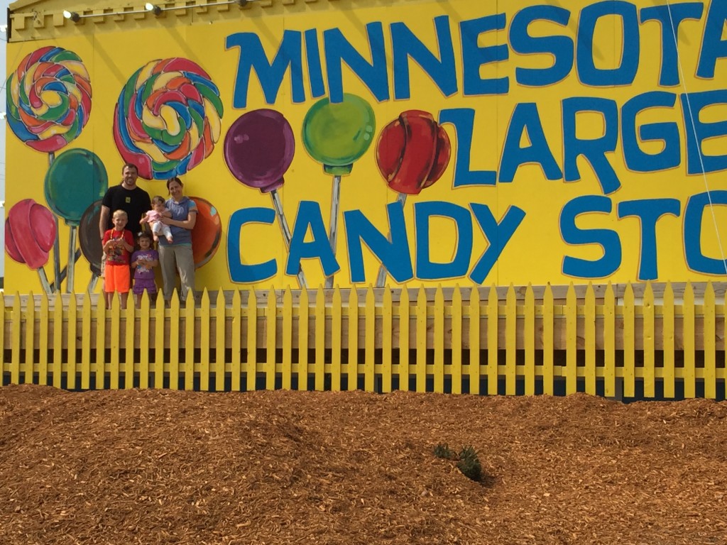 April, Eric, Brecken, Madiana and Gretchen outside the Candy Store.