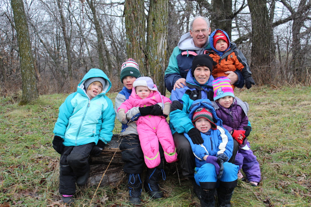 Grandma and Grandpa Walker with their Grandkids at the Tree Farm